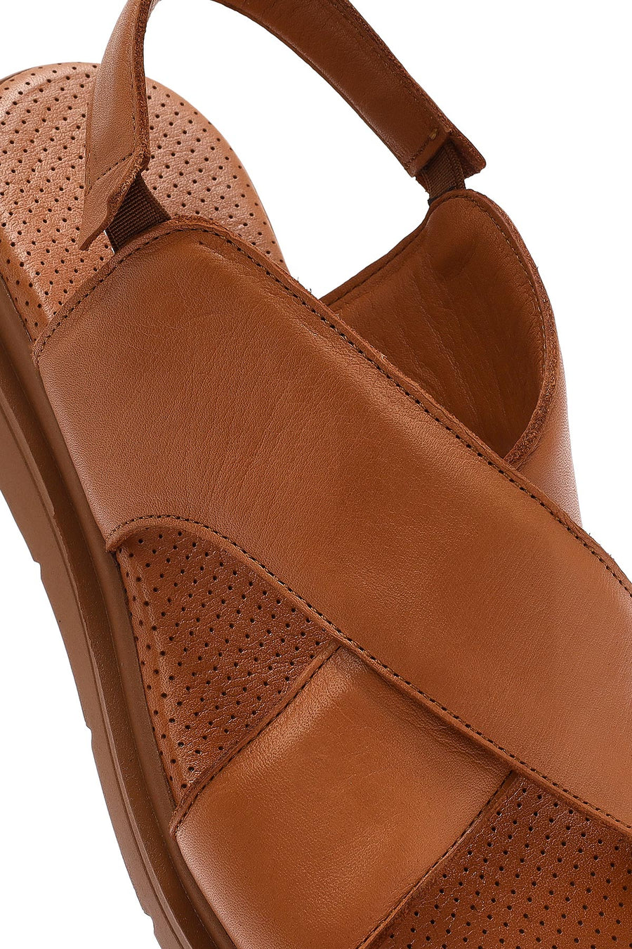 Women's Tan Elastic Leather Sandals