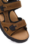 Men's Brown Double Strap Leather Sandals | Derimod