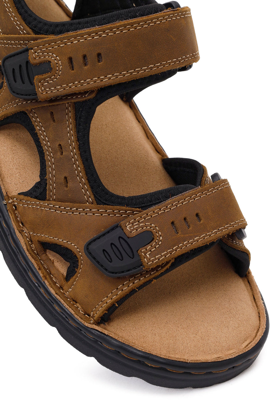 Men's Brown Double Strap Leather Sandals