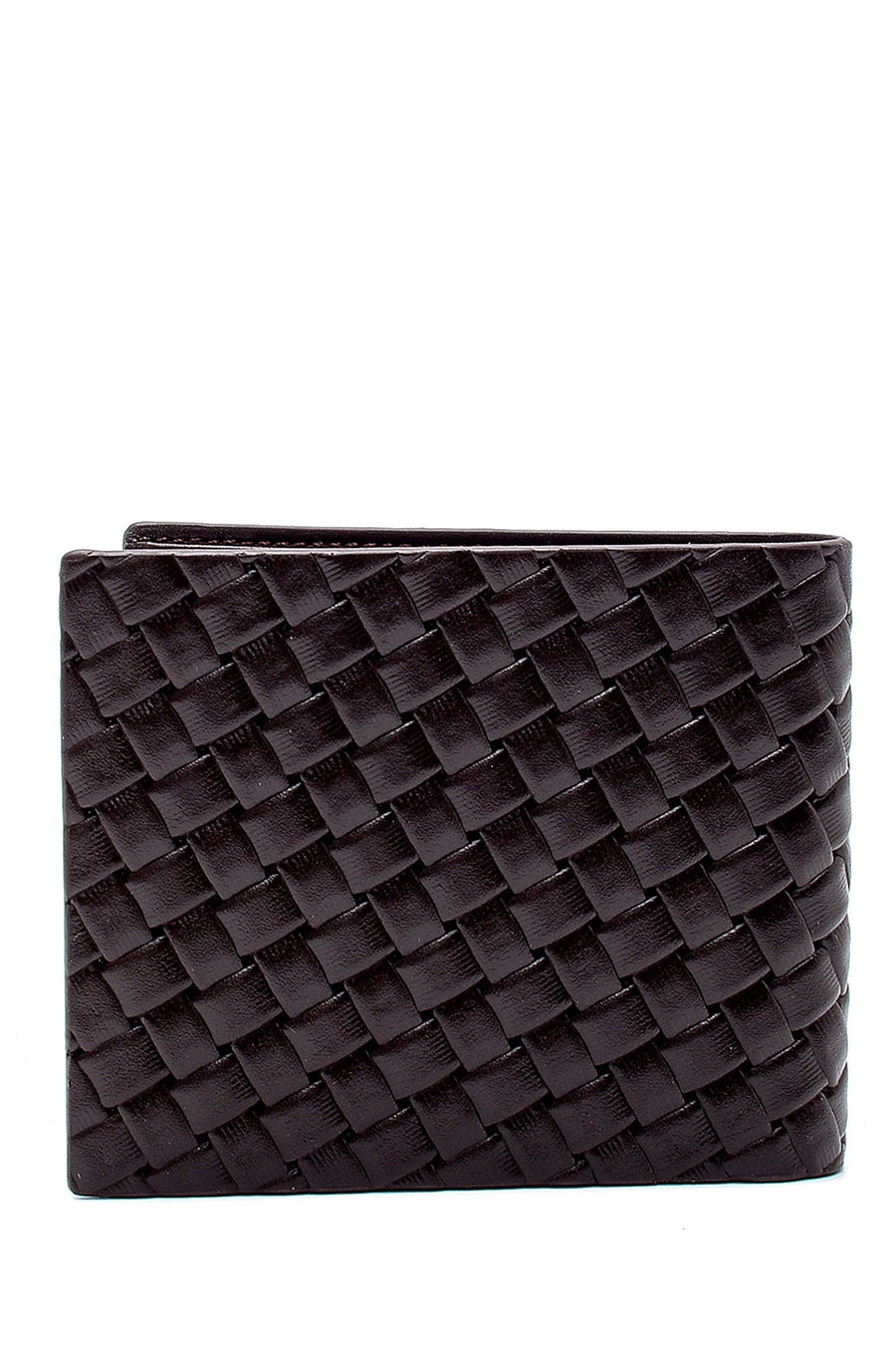 Men's Brown Leather Knitted Pattern Wallet