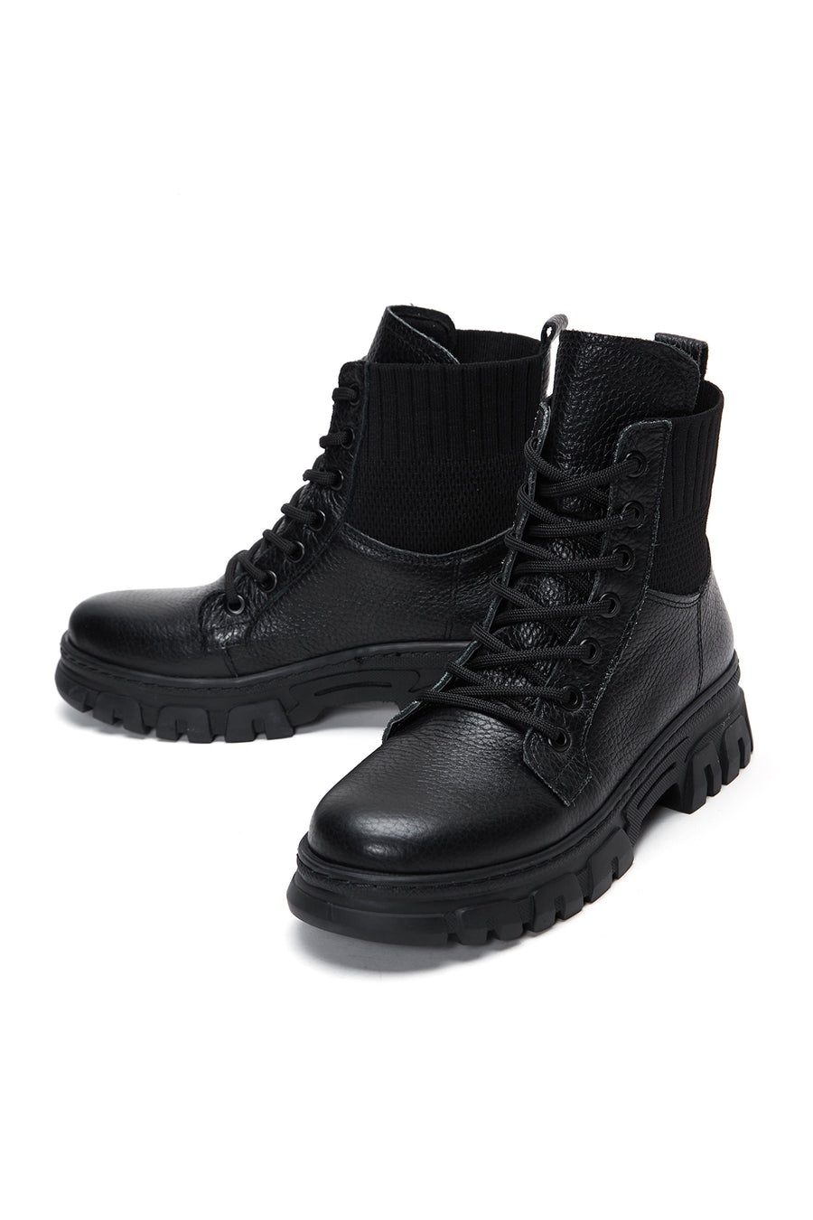Women's Black Thick Soled Leather Boots