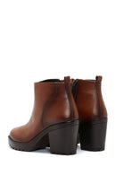 Women's Tan Zippered Heeled Classic Boots | Derimod