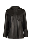 Celine Woman Black A-Line Hooded Leather Coat | Derimod