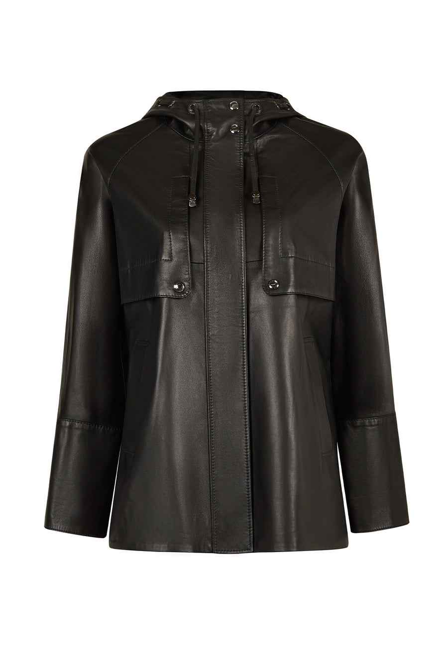 Celine Woman Black A-Line Hooded Leather Coat