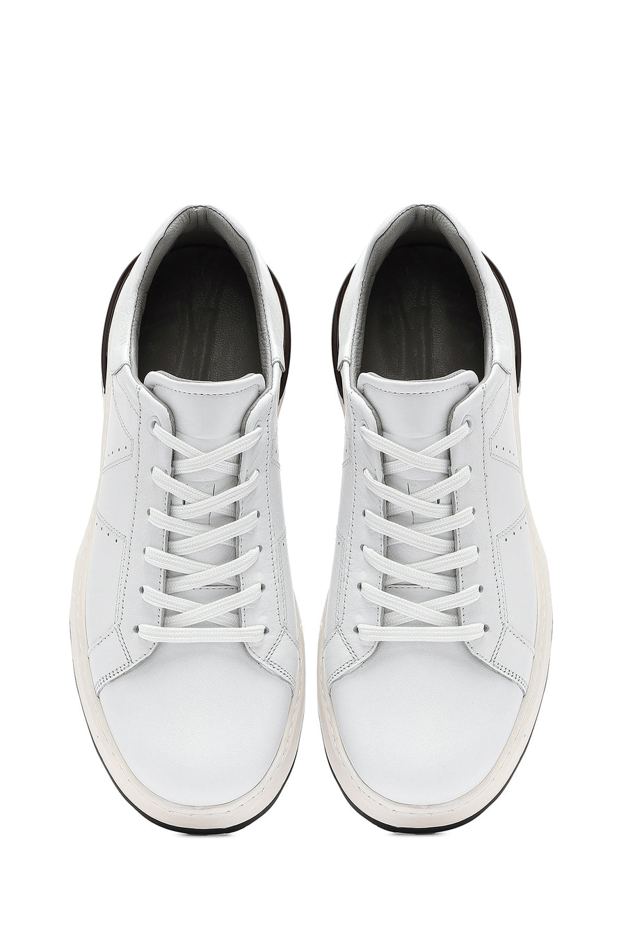 Men's White Lace-up Thick-Sole Leather Sneaker