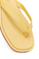 Woman Yellow Leather Toe-Post Slippers | Derimod