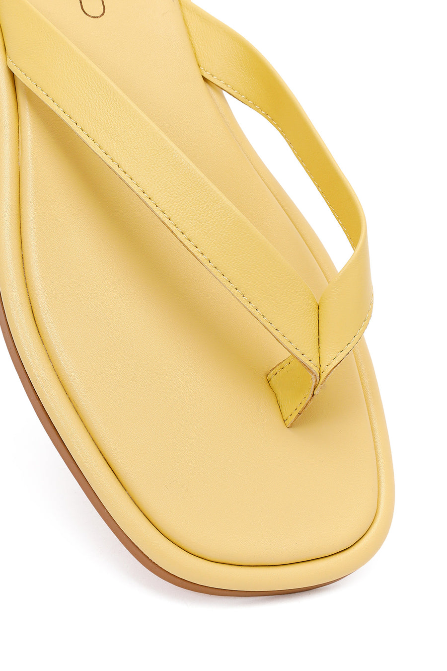 Woman Yellow Leather Toe-Post Slippers