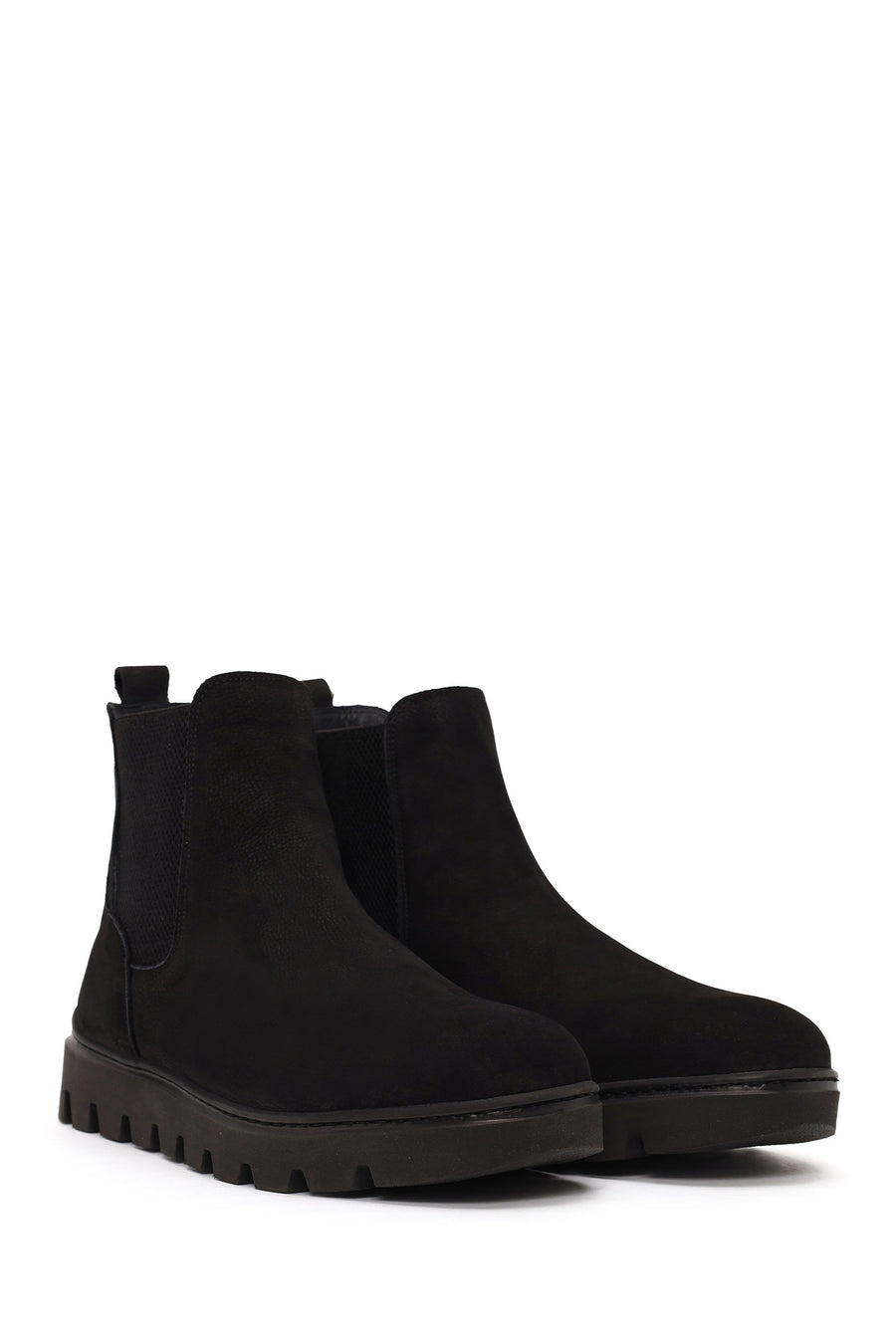 Male Black Thick-Soled Nubuck Leather Chelsea Boots
