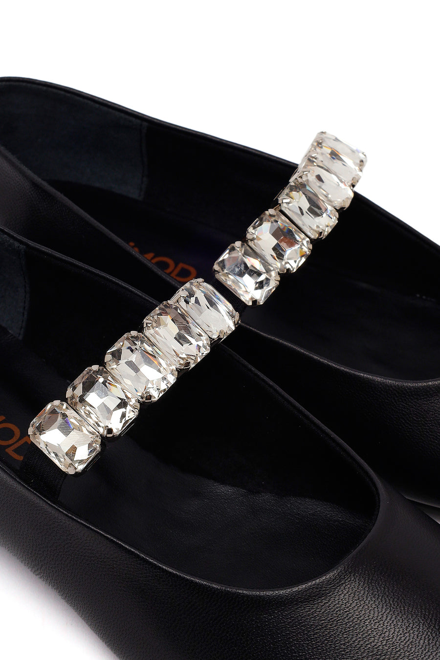 Woman Black Embellished Leather Ballerine Shoes