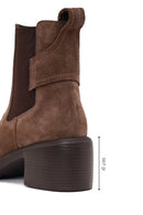 Woman Mink Thick-Heeled Suede Chelsea Boots | Derimod