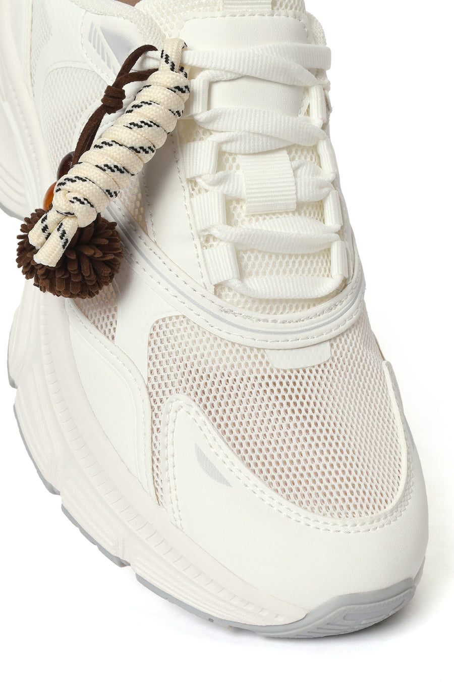 Women's White Lace-Up Chunky Sole Charm Sneakers
