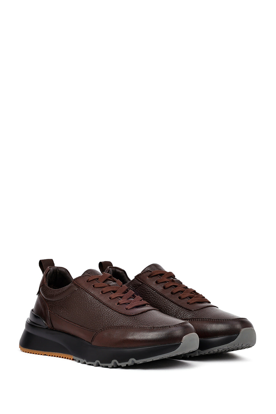 Men's Brown Lace-Up Thick-Soled Leather Sneaker