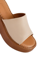 Women's Beige Platform Heel Leather Comfort Slippers | Derimod