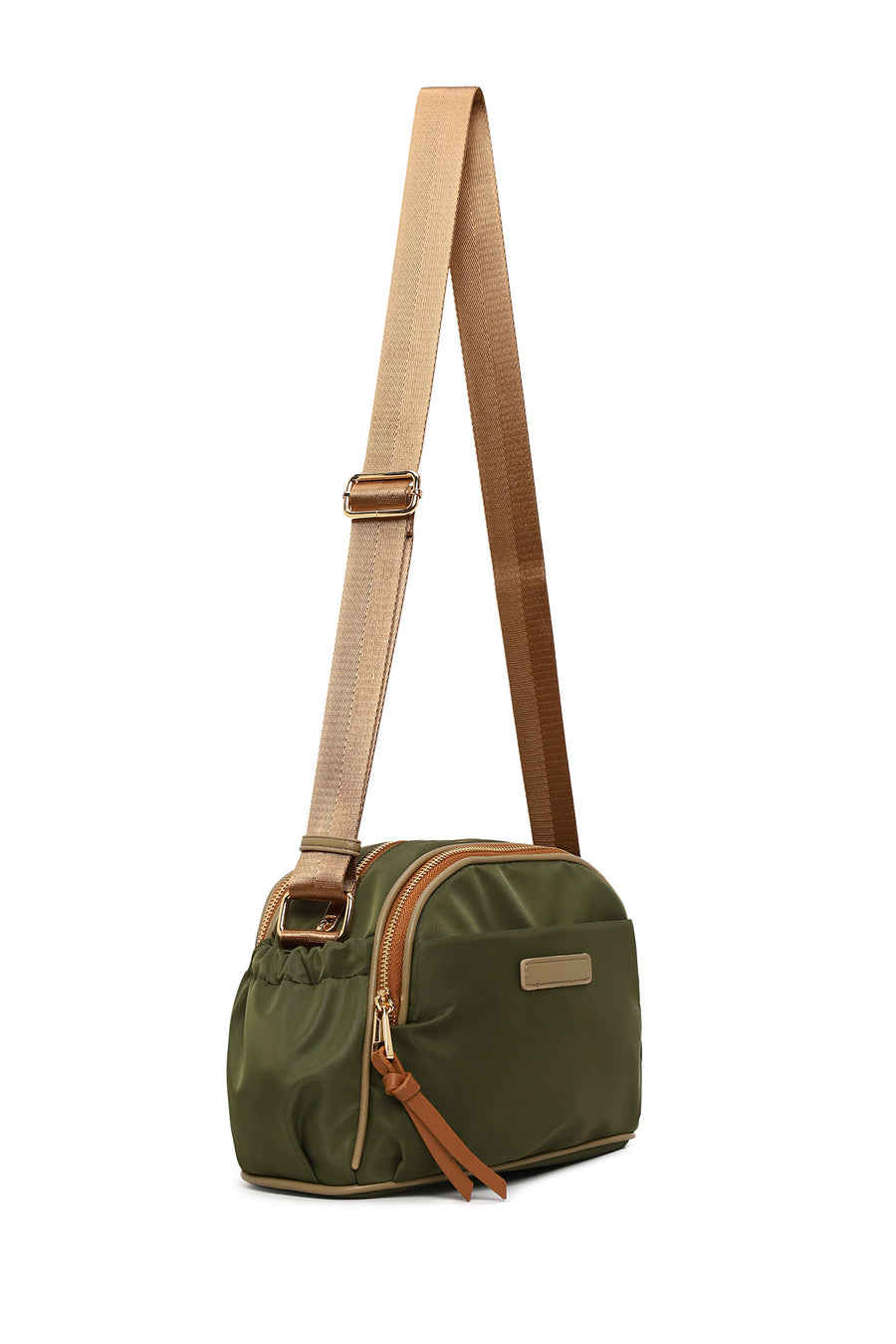 Woman Khaki Fabric Crossbody Bag