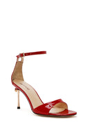 Women's Red Ankle Strap High Thin Heel Patent Leather Sandals | Derimod