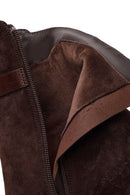 Woman Brown Zip Closure Chunky Heeled Suede Boots | Derimod