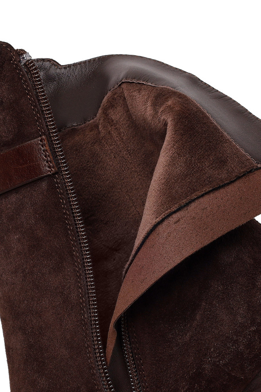 Woman Brown Zip Closure Chunky Heeled Suede Boots