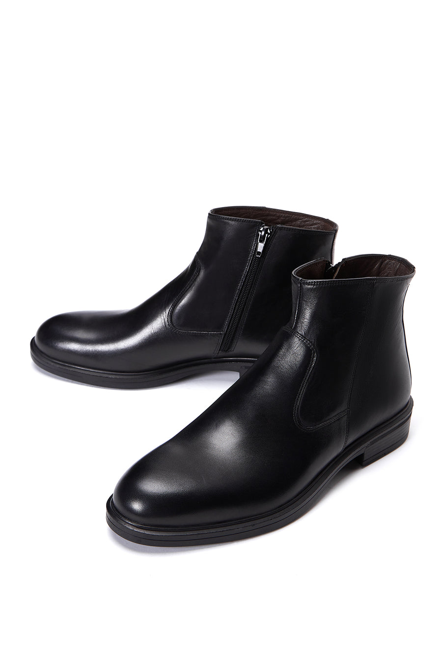 Men's Black Leather Casual Zipper Boots