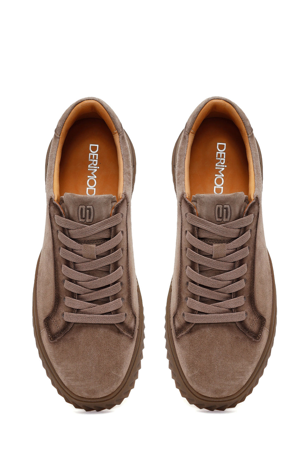 Erkek Vizon Bağcıklı Süet Deri Casual Sneaker