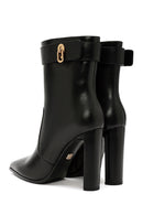 Women's Black Zipper Heeled Leather Boots | Derimod