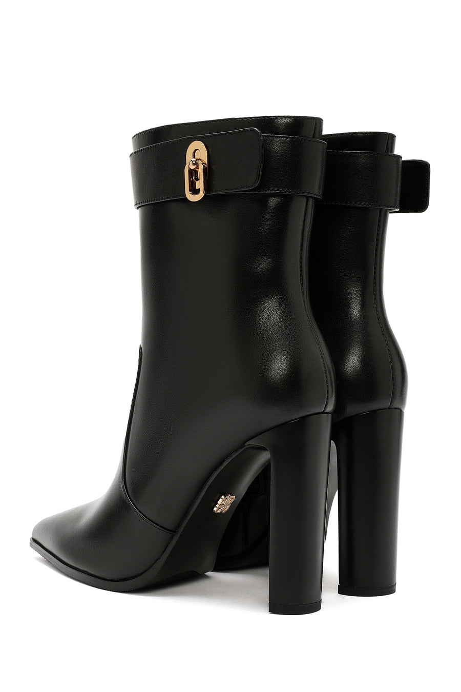 Women's Black Zipper Heeled Leather Boots