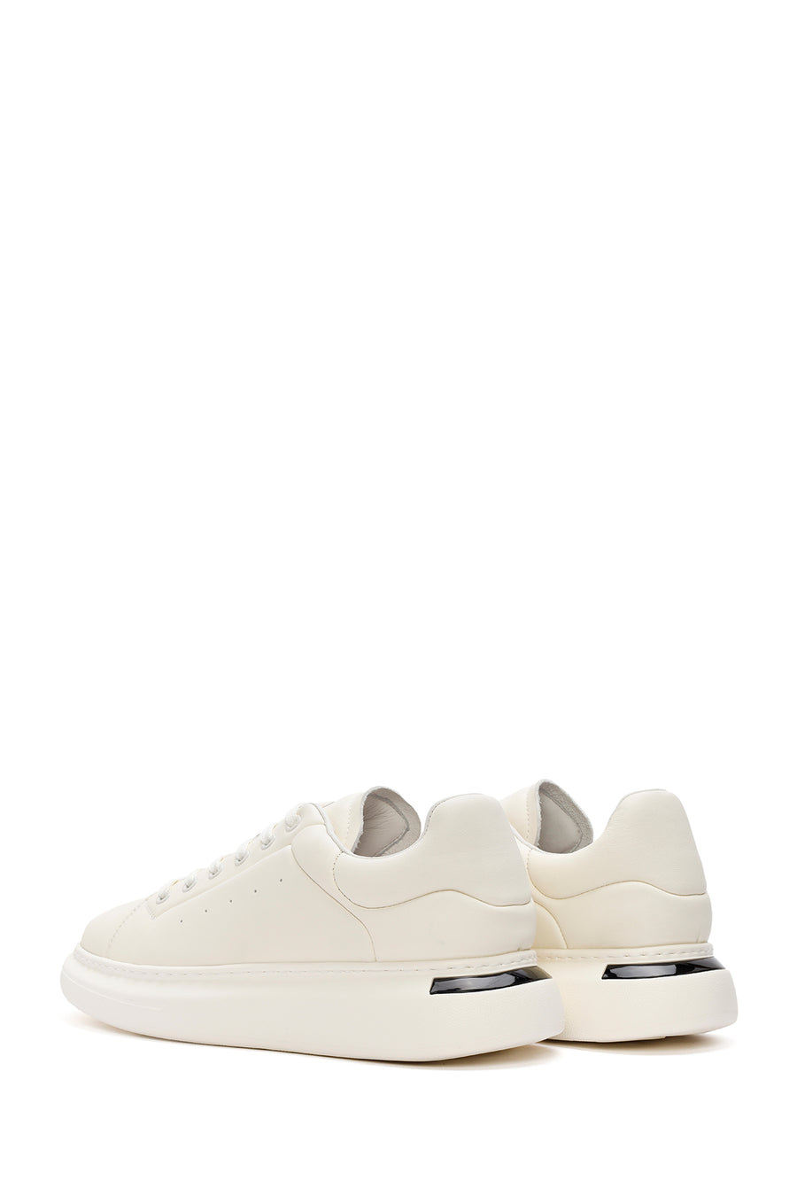 Men's White Lace-up Thick-Sole Leather Sneaker