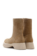 Women's Tan Suede Leather Zippered Thick Soled Casual Boots | Derimod