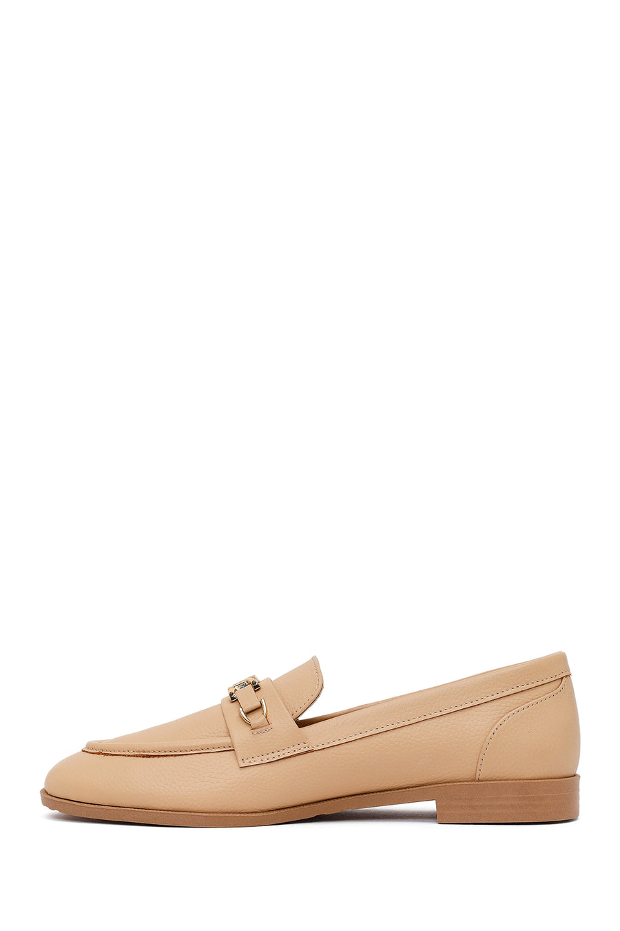 Woman Beige Buckled Masculine Leather Loafer