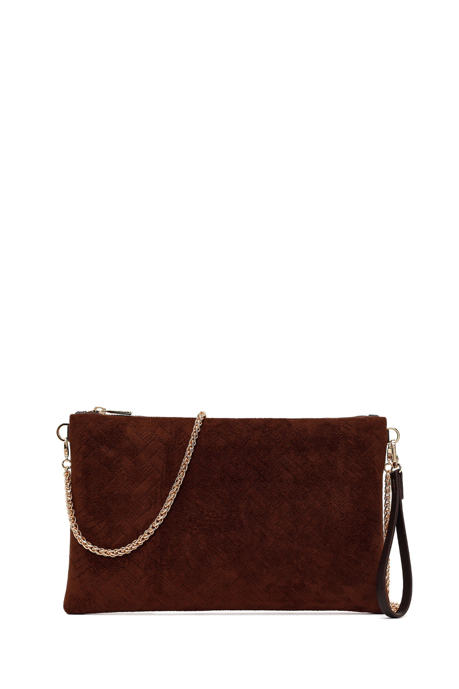 Woman Brown Suede Clutch Bag with Long Chain Strap WB570008SS | Derimod