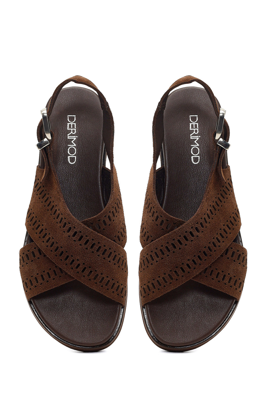 Woman Brown Patterned Suede Leather Sandals