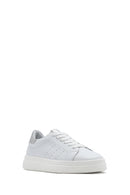 Women's White Lace-up Thick-Sole Leather Sneaker | Derimod
