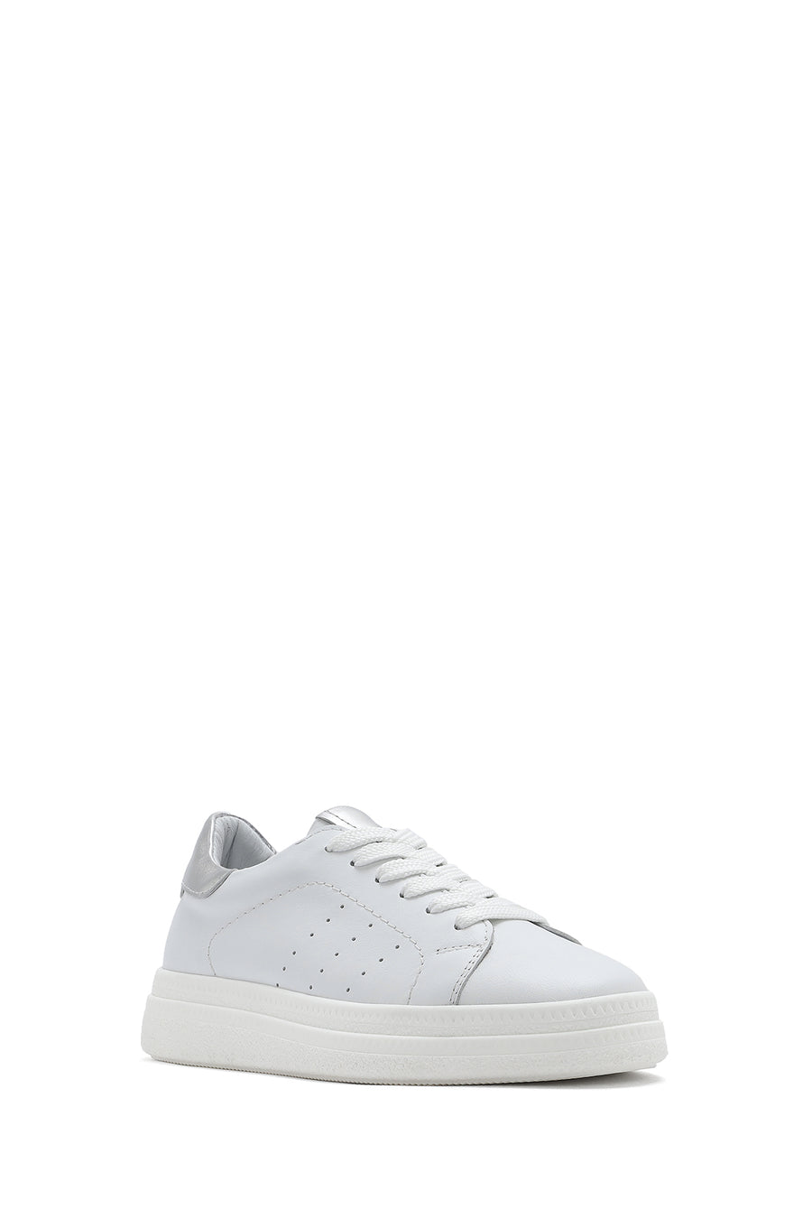 Woman White Lace-Up Leather Sneaker