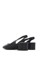 Women's Black Slingback Thick Low Heel Leather Shoes | Derimod