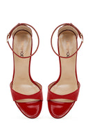 Women's Red Ankle Strap High Thin Heel Patent Leather Sandals | Derimod