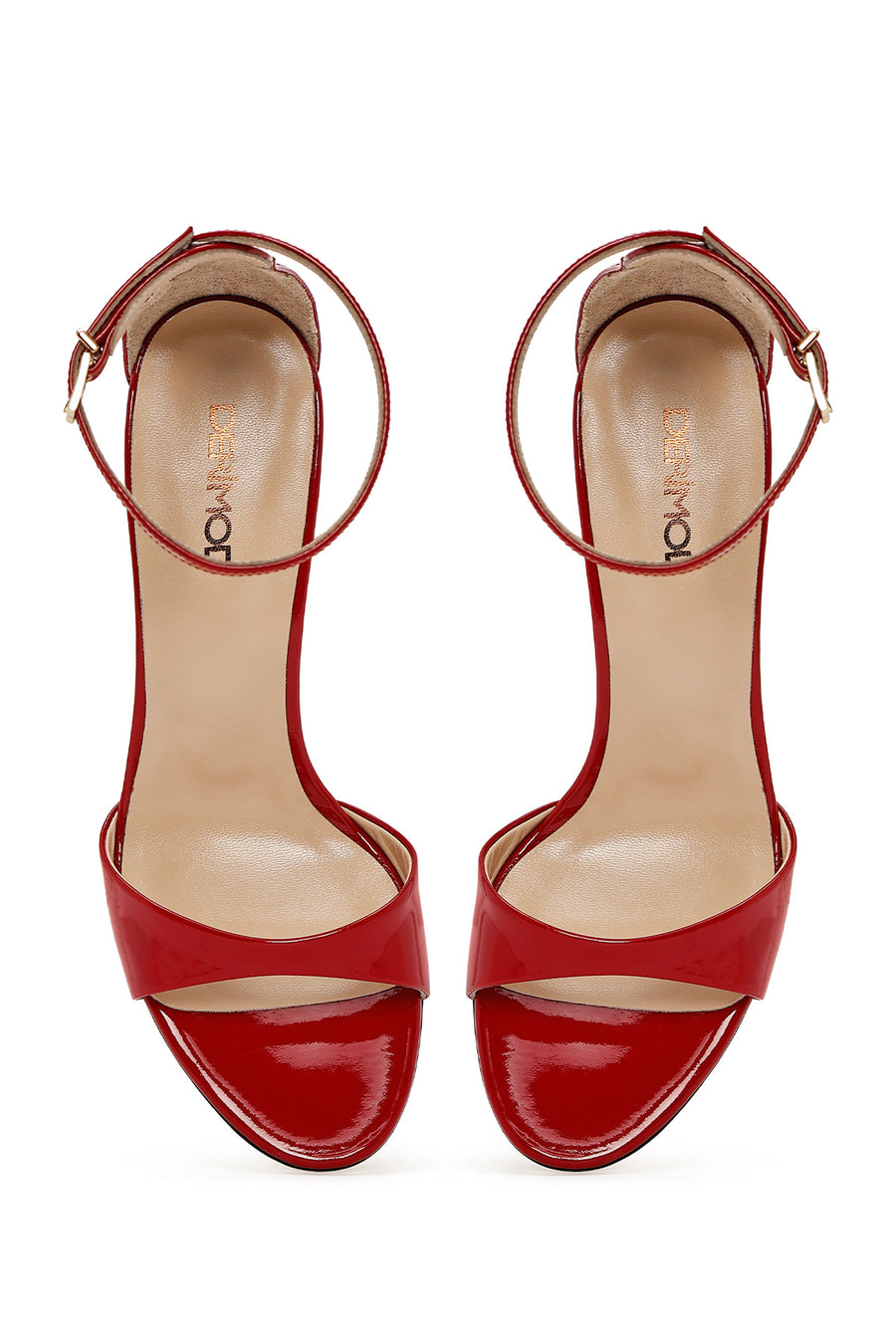 Women's Red Ankle Strap High Thin Heel Patent Leather Shoes