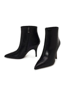 Woman Black Zip Closure Stiletto Heel Leather Boots | Derimod