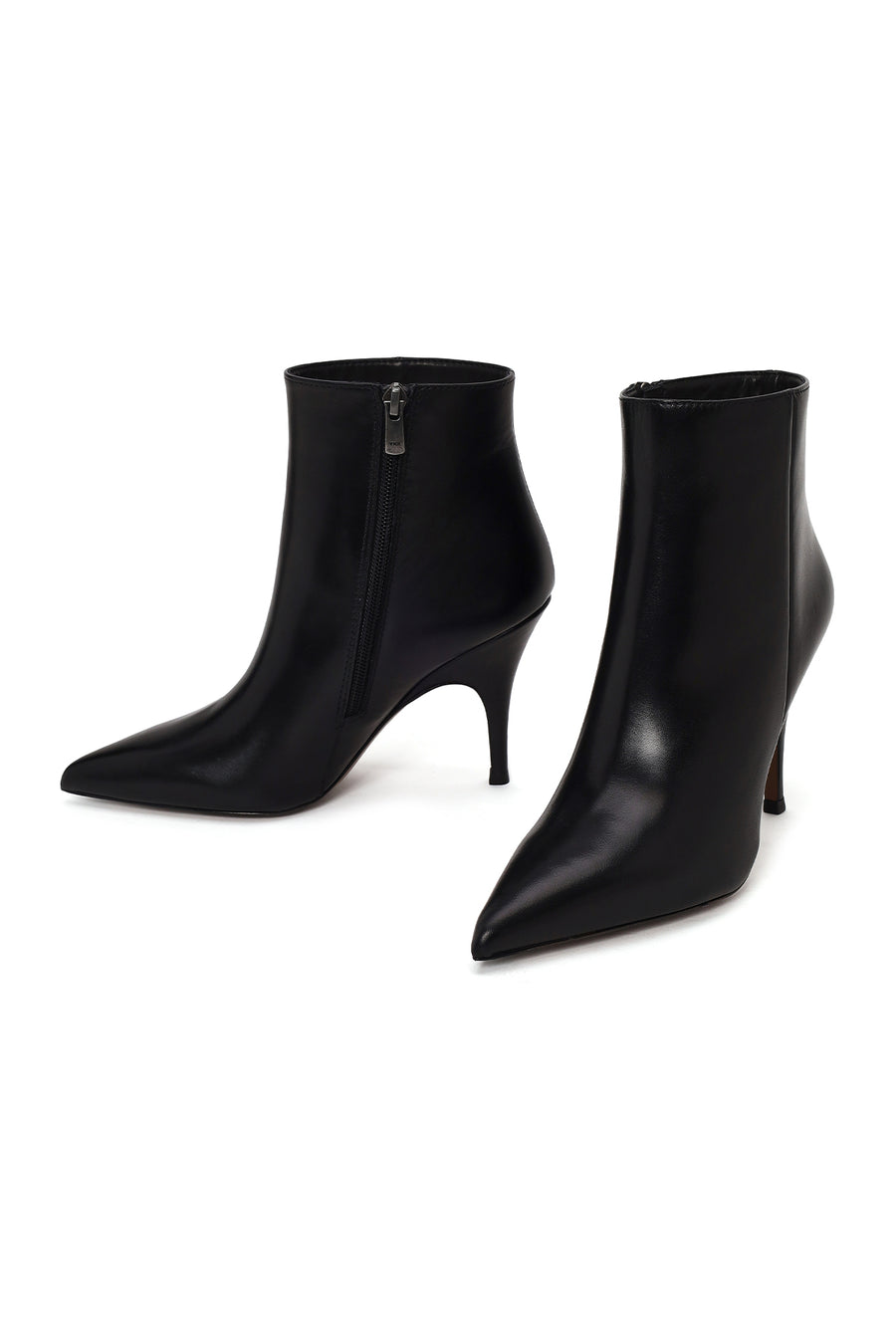 Woman Black Zip Closure Stiletto Heel Leather Boots