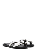 Women's Grey Metallic Leather Slippers | Derimod