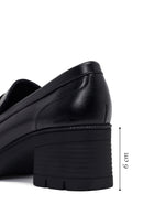 Woman Black Chunky-Heeled Buckled Leather Loafer | Derimod