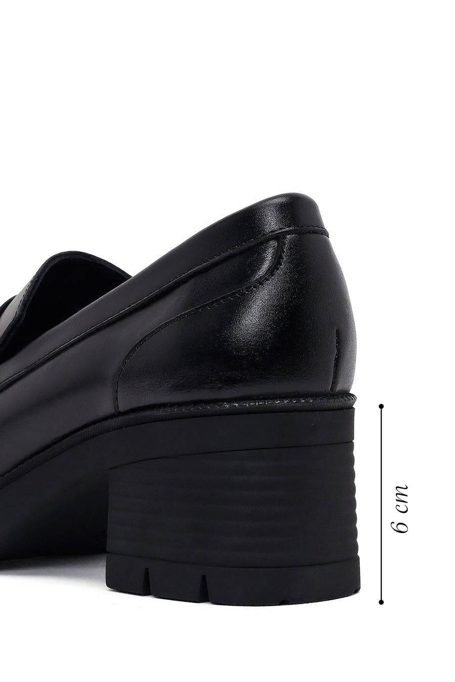 Woman Black Chunky-Heeled Buckled Leather Loafer