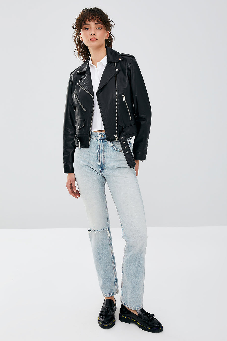 Newage Women's Black Slim-Fit Biker Leather Jacket