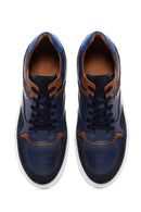 Men's Navy Blue Leather Thick Soled Sneaker | Derimod