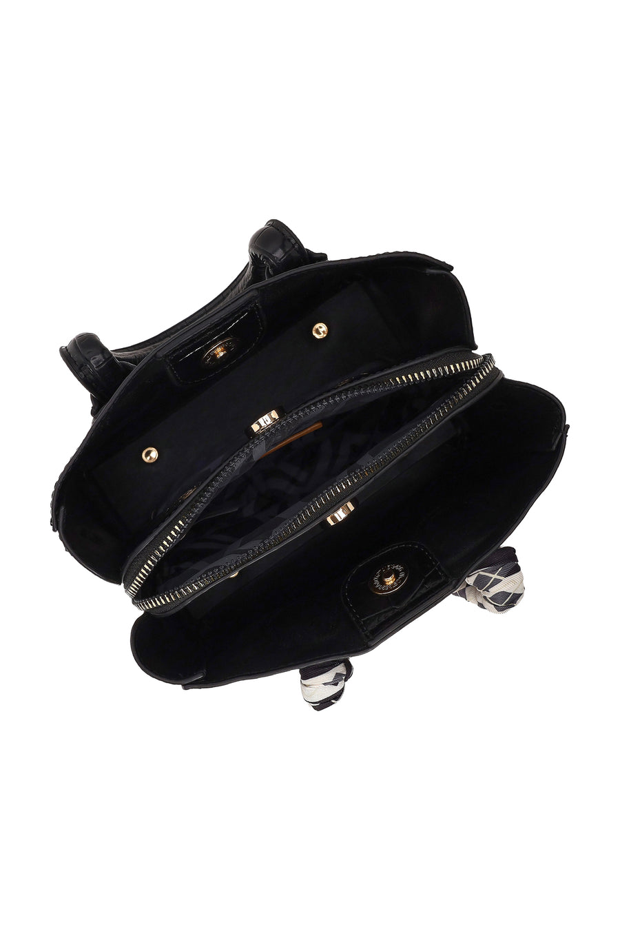Woman Black Long-Strap Croc-Pattern Mini Shoulder Bag