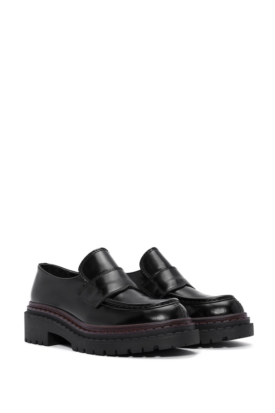 Women's Black Thick Soled Leather Masculine Loafer