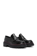 Women's Black Thick Soled Leather Masculine Loafer | Derimod