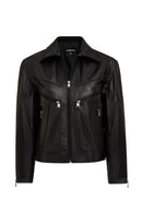 Vanessa Women's Black Shirt Collar Short Oversize Leather Jacket | Derimod