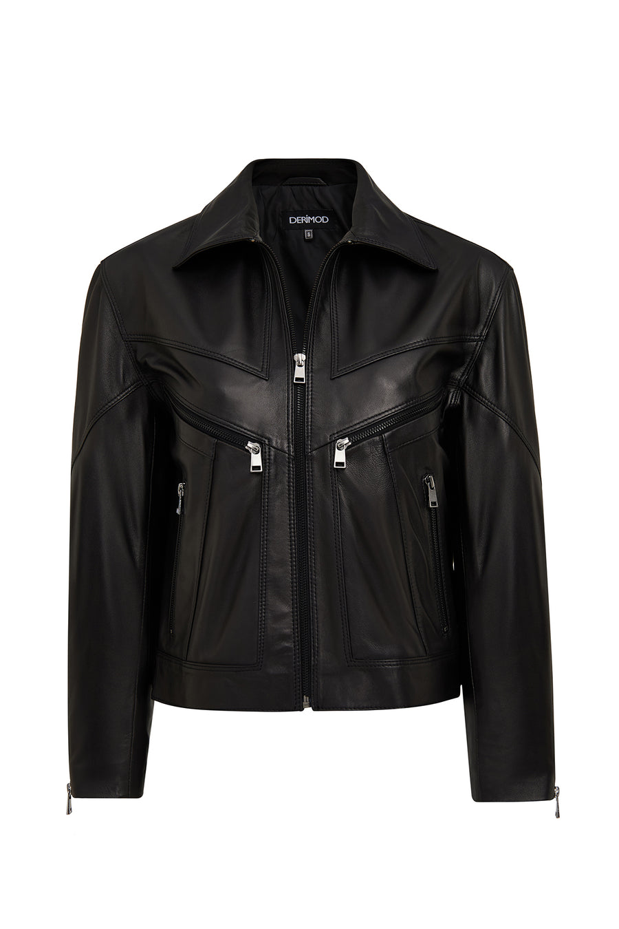 Vanessa Women's Black Shirt Collar Short Oversize Leather Jacket