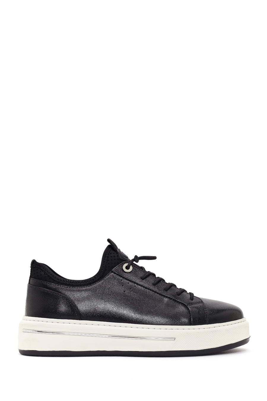 Men's Black Lace-up Thick-Sole Leather Sneaker 26SFD676318 | Derimod