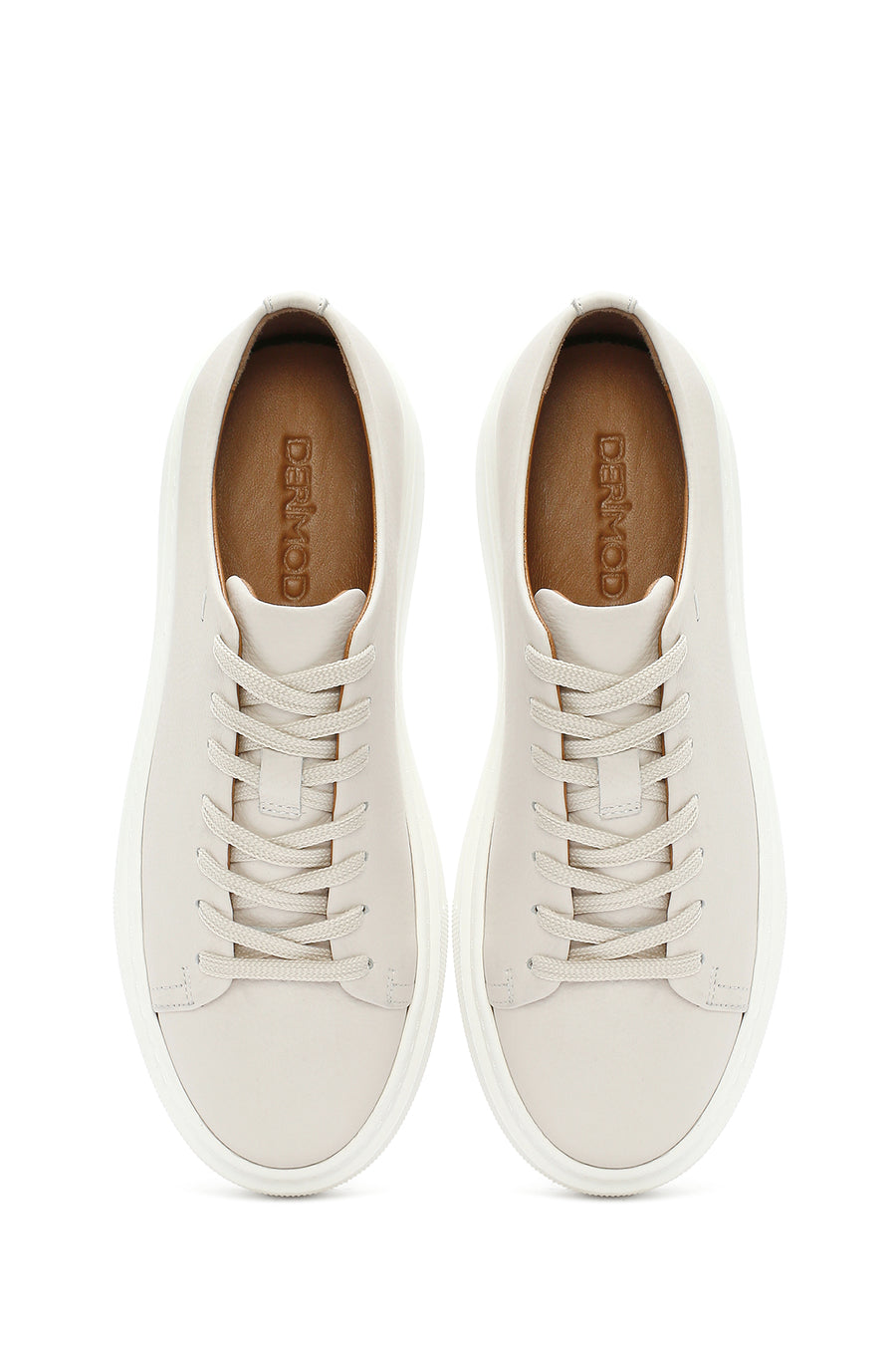 Men's White Lace-up Thick-Sole Leather Sneaker