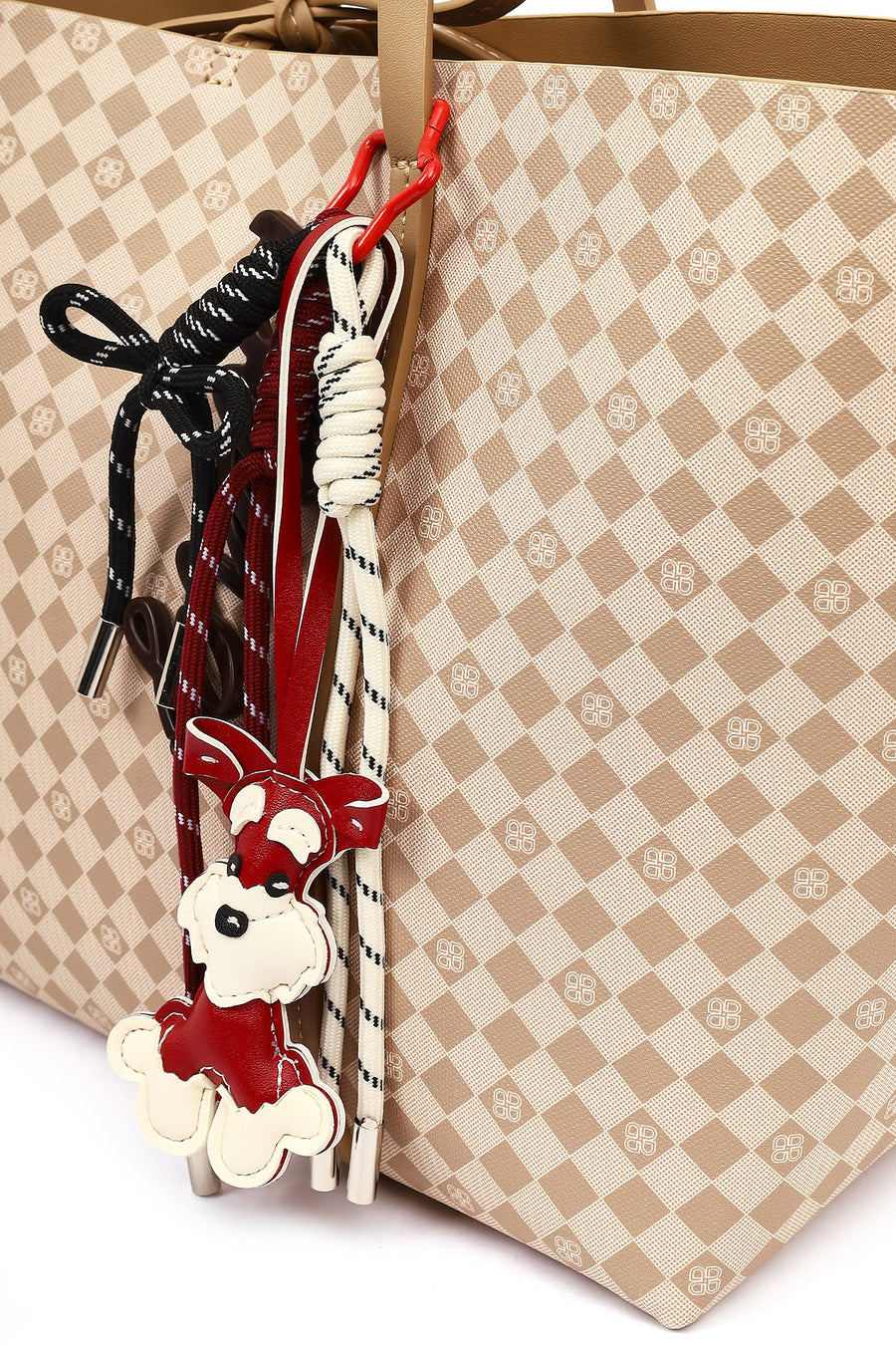Women's Beige Printed Charm Shoulder Bag